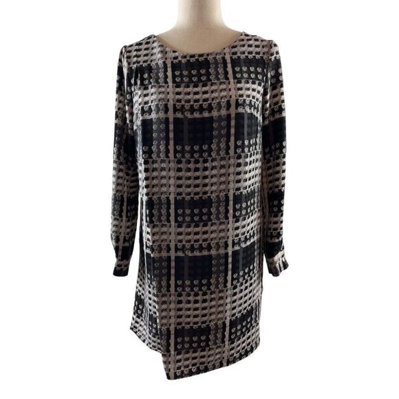 THAKOON for Design Nation Geometric Print Long Sleeve Shift Dress Gray Black - Picture 2 of 13
